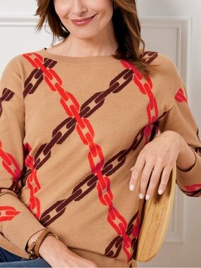 Talbots Boatneck Pullover sweater- Jacquard Chains size Med